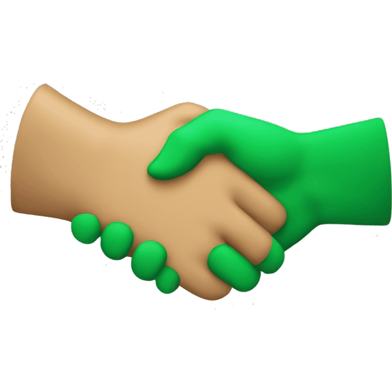 hand shake, one hand is tan, the other is green emoji