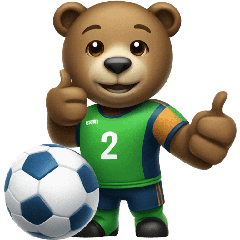 Bear playing as a soccer goalkeeper with a thumbs up  emoji