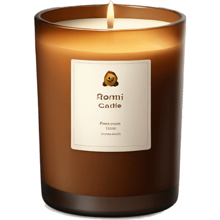 luxurious scented candle, in brown glass with label on it emoji