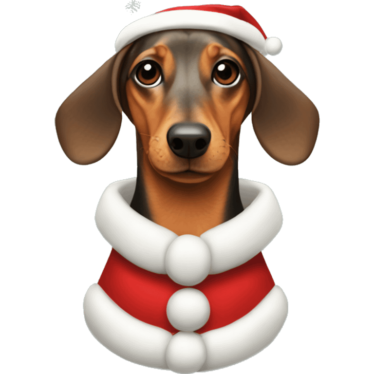 Dachshund wearing a chrismast suite emoji