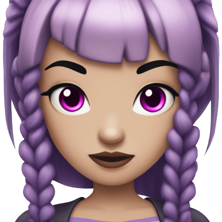 teenage vampire girl with pale pink skin, purple eyes, black hair with pink streaks, pigtails with bangs emoji