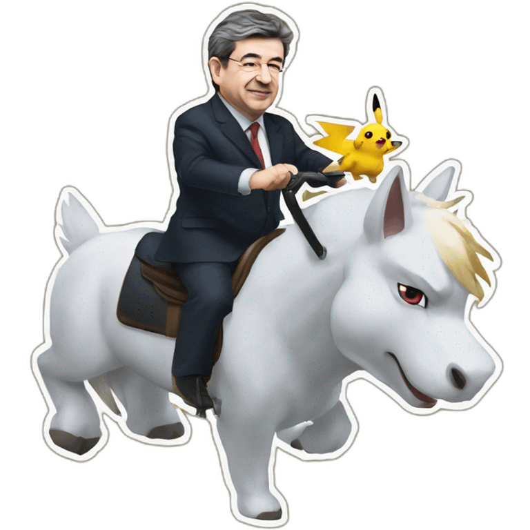 Jean Luc Mélenchon riding a pokémon emoji