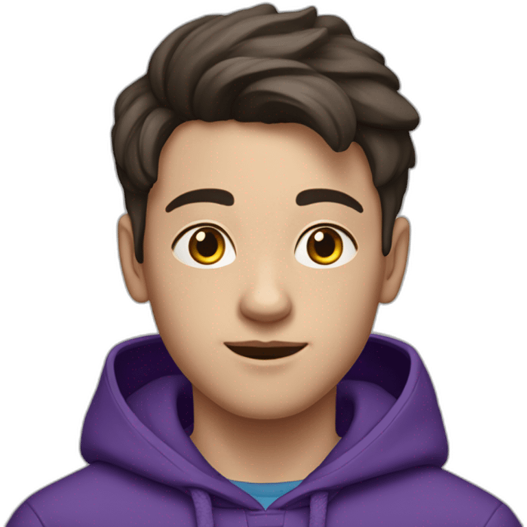 13 year old white boy fron The Netherlands with dark hair wearing jogging pants and a purple hoodie emoji