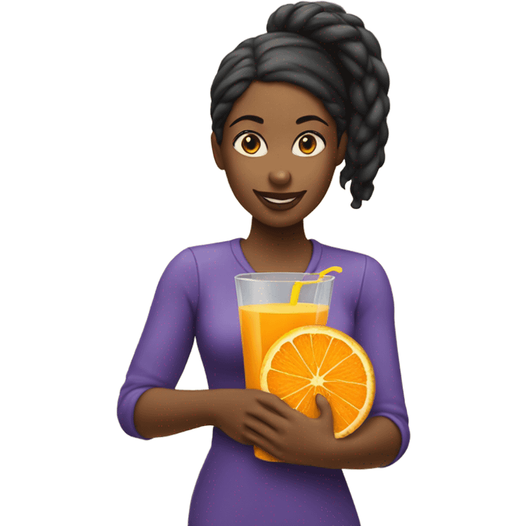 Black woman with pony tail holding an orange juice and a cookie emoji