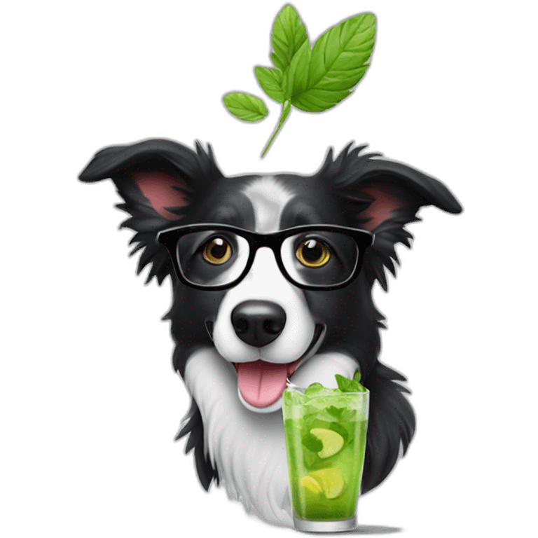 border collie with glasses drinking mojito emoji