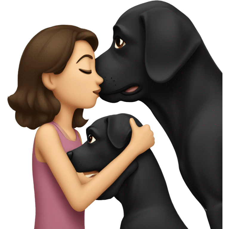 Brunette kissing big black dog emoji