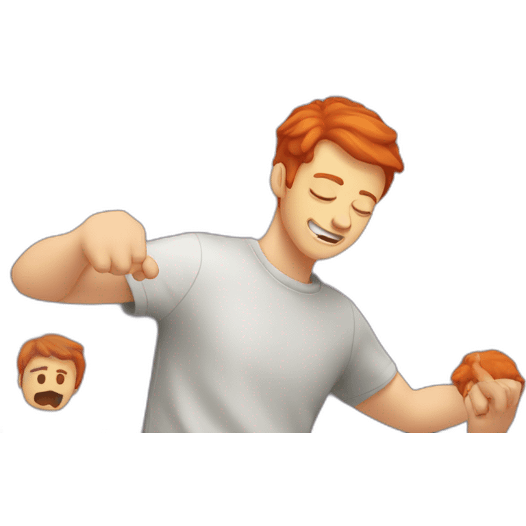 A white man dabbing with red hair emoji