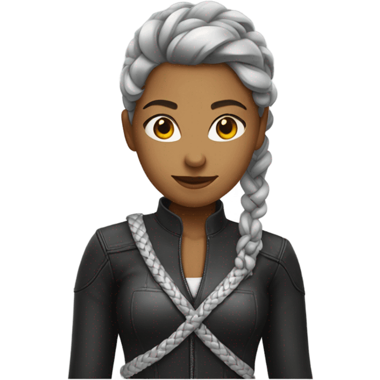 Young woman with silver braid wearing a leather shirt emoji