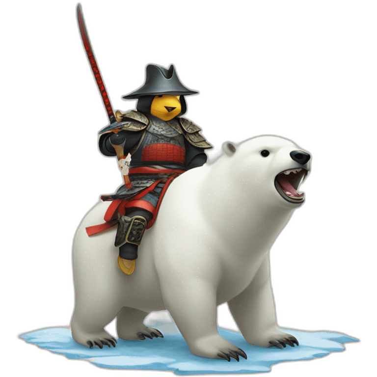 penguin samurai riding a polar bear emoji