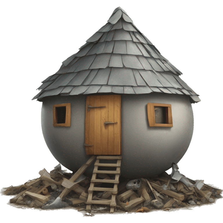 junk heap of a round house with four metal chicken legs underneath  emoji