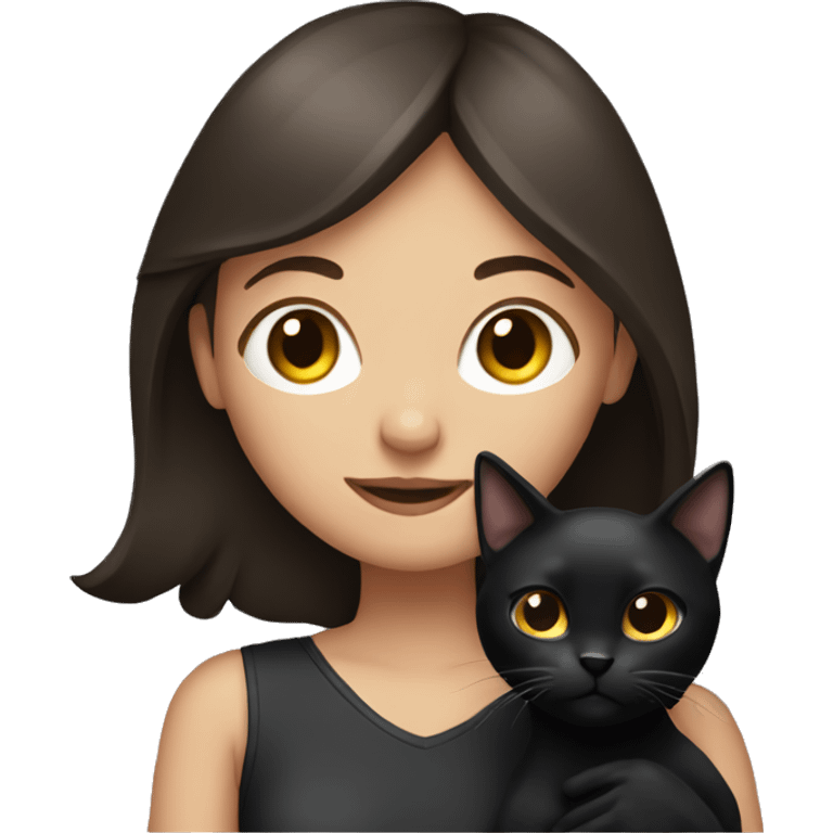 brunette girl with a black cat in her arms emoji