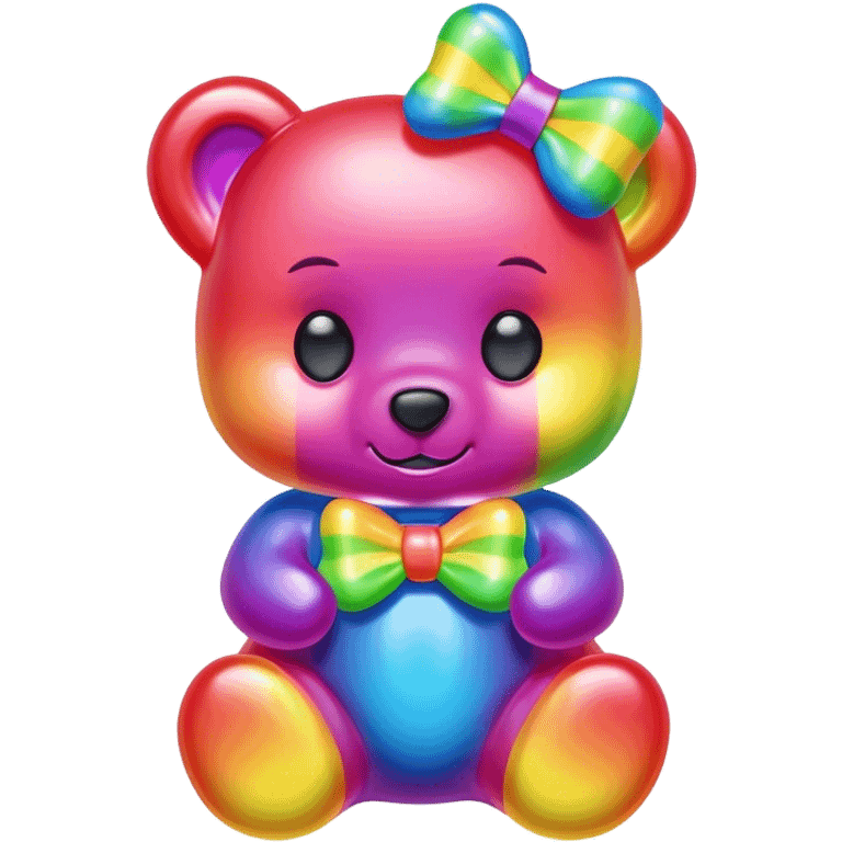 A neon rainbow girl gummy bear with bow emoji