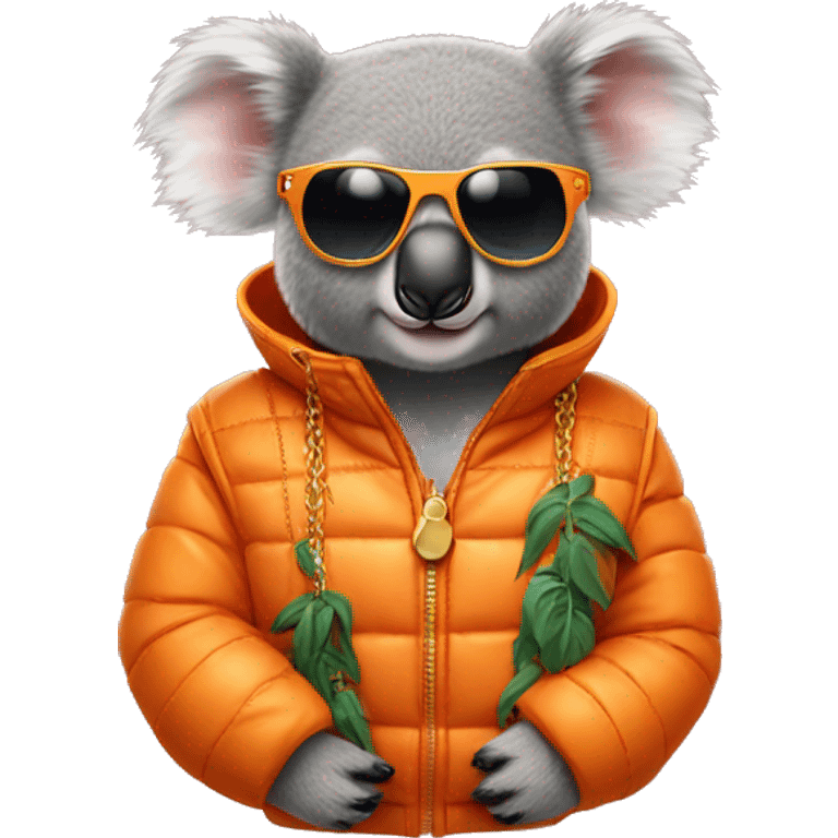 koala wearing an orange puffer vest and sun glasses gold chain emoji