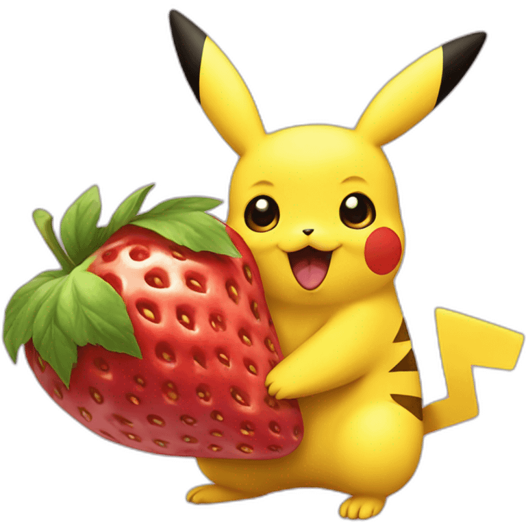 Pikachu eating strawberries emoji