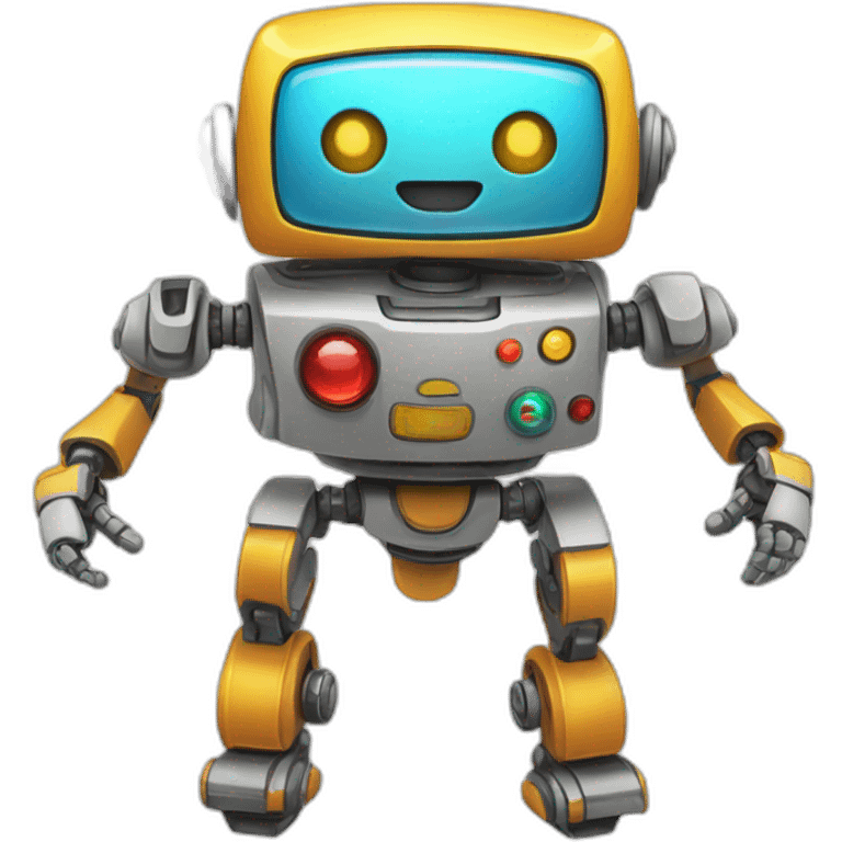 a cheerful multi-colored jumping robot emoji