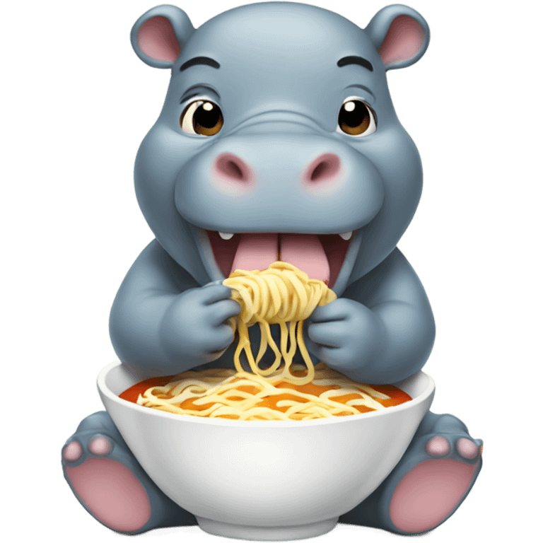 Baby hippo eating ramen emoji