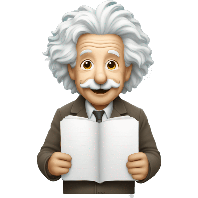 happy albert einstein holding blank notebook in one hand emoji