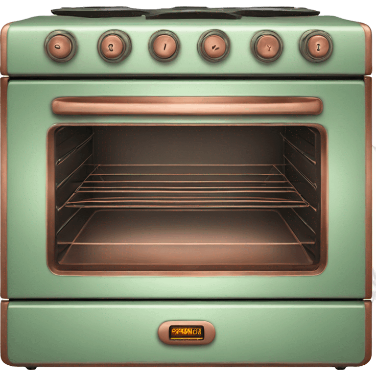 Realistic pastel green and metallic copper vintage oven. emoji