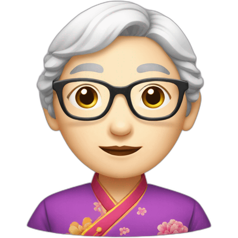 Chinese seniors lady wear Chinese traditional dress wear glasses show appreciation sign emoji