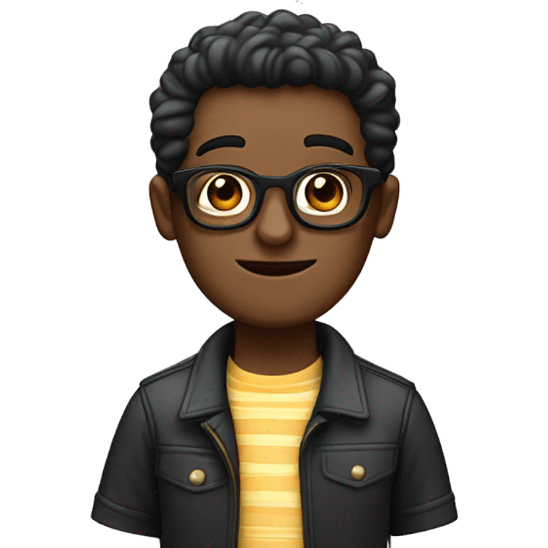 Un chico con pelo churros negro y con lentes emoji