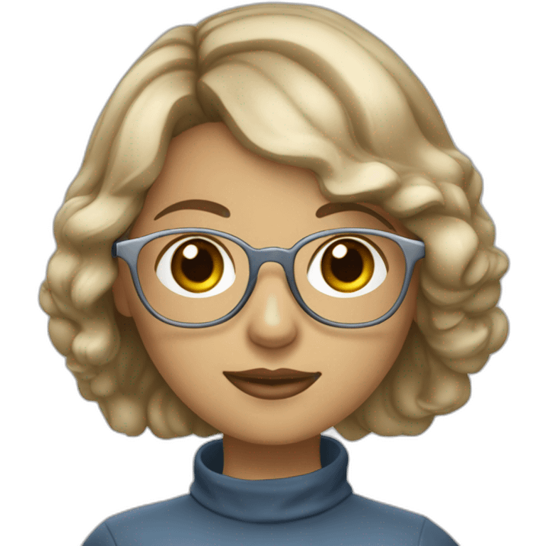 dark-blonde girl with bob wavy hair and blue eyes in glasses silver color glasses holding laptop light skin emoji