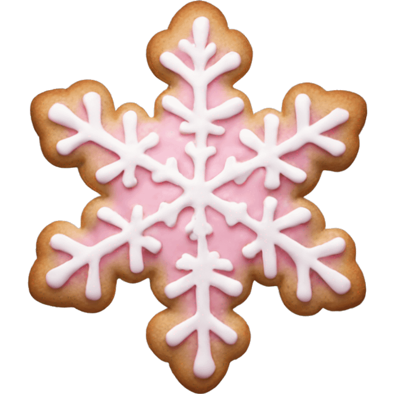 light pink christmas cookie shaped like a snowflake emoji