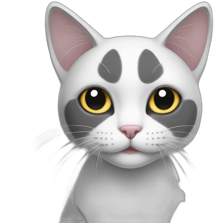 A dark grey and white cat emoji