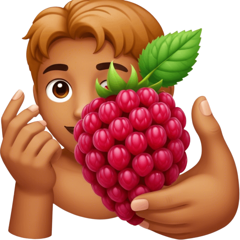 A raspberry holds the world with its hand emoji