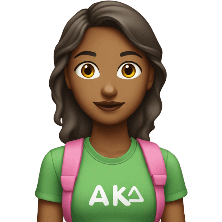 Brown girl wearing pink and green with “AKA” t shirt  emoji