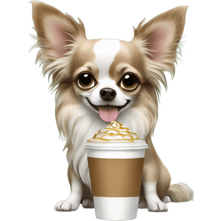 Merle long hair chihuahua drinking Starbucks  emoji