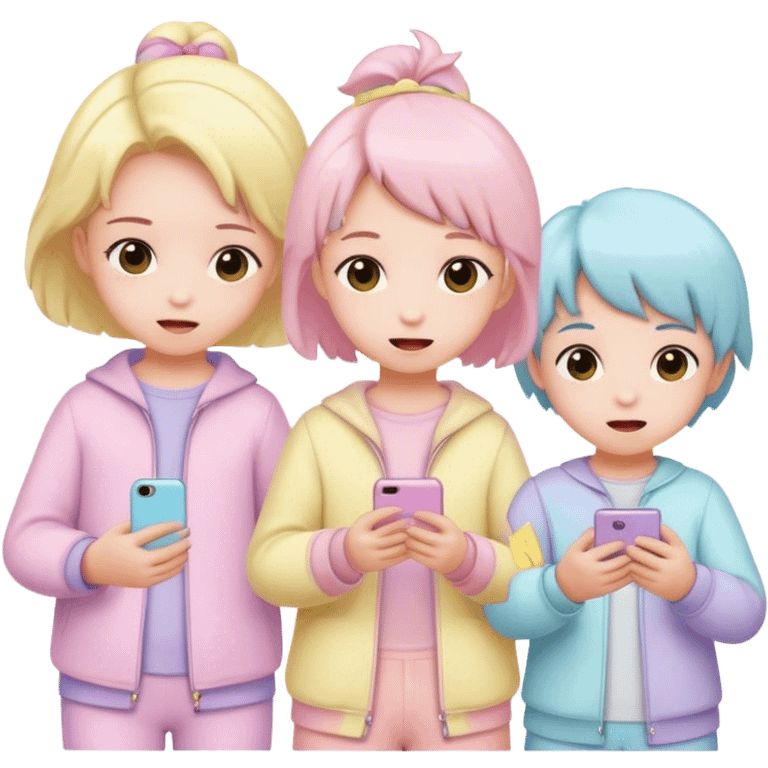 children in pastel clothes play emoji