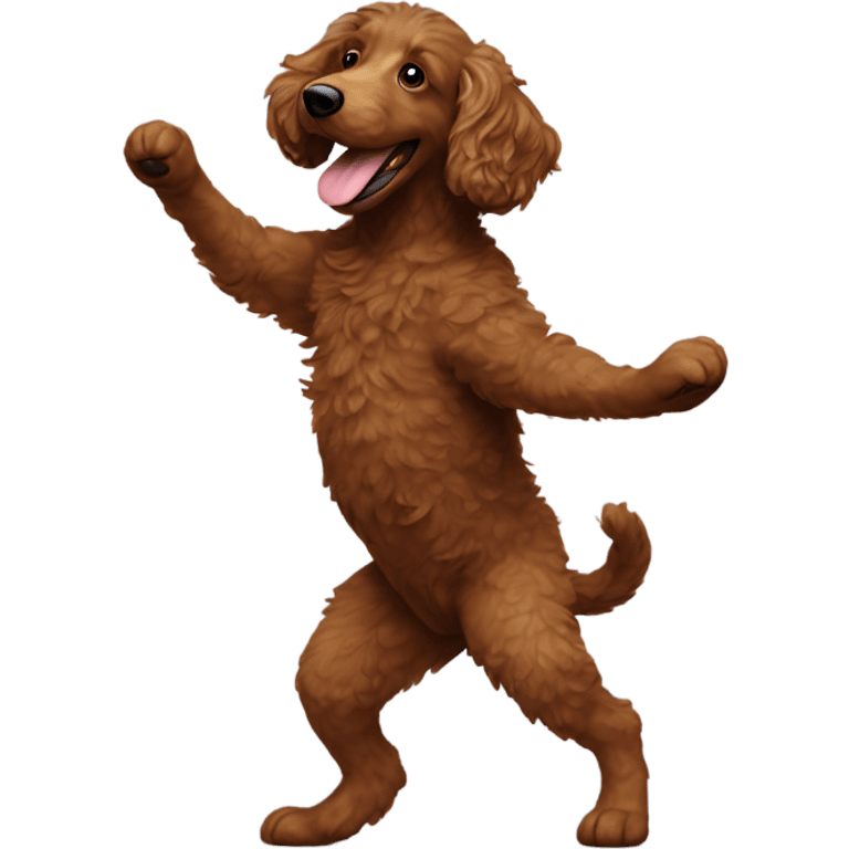 brown Aussie doodle dancing like a human emoji