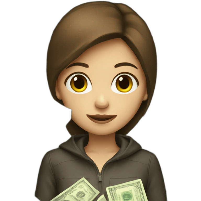 Brown hair girl with money emoji