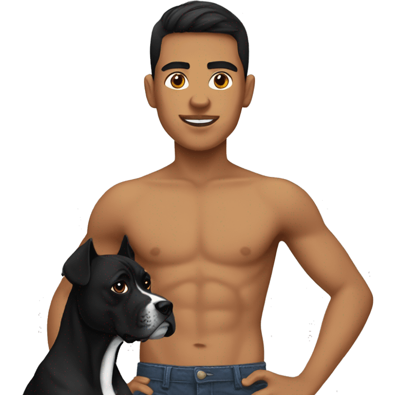 Mexican boy with black boxer dog  emoji