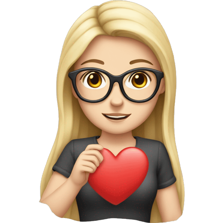 A white girl with glasses and heart hand emoji