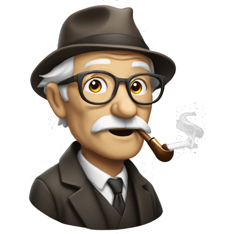 white old man with smoking pipe, glasses on for head emoji