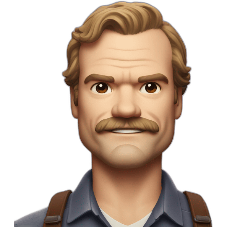 David Harbour smiling with a moustache emoji