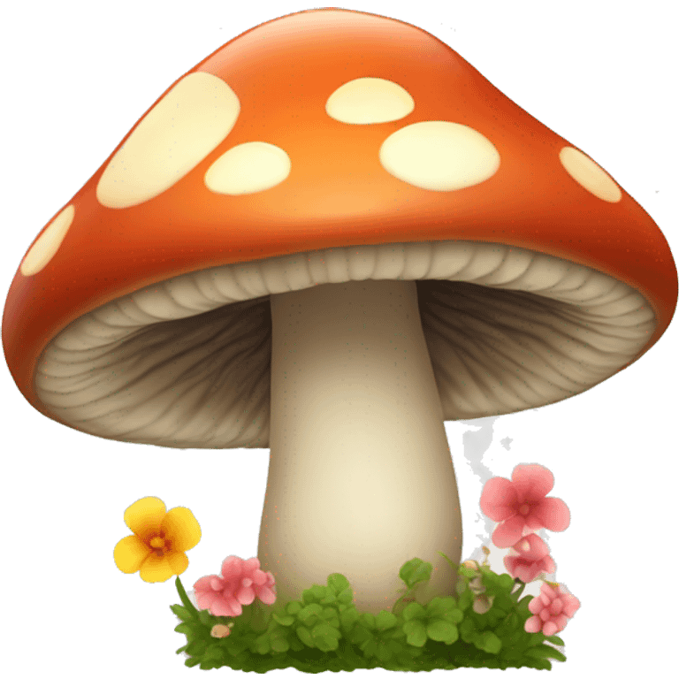 mushroom with flowers growing around it emoji