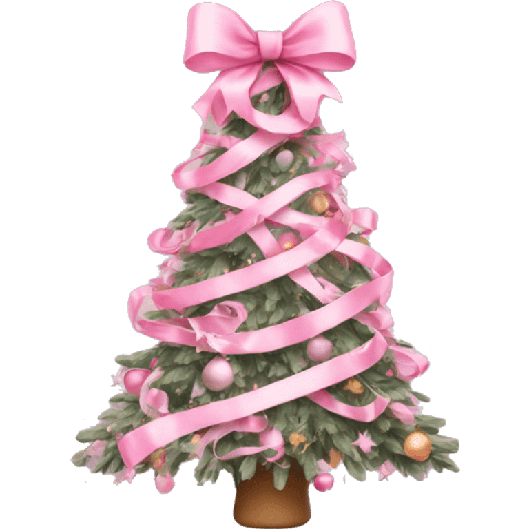 pastel pink decorated christmas tree with a pink bow and ribbons  emoji