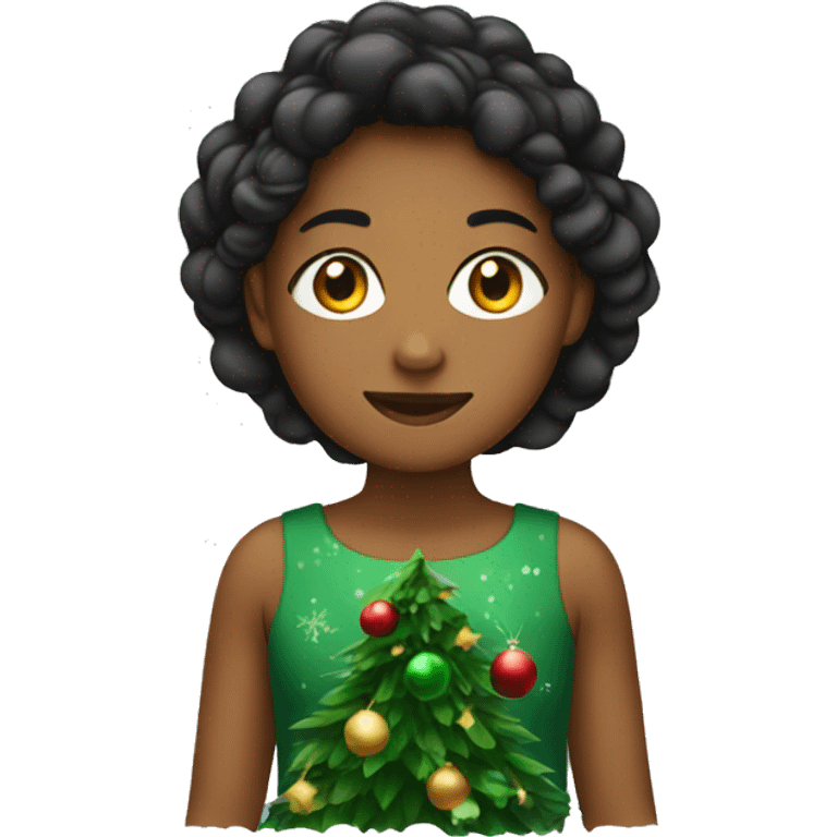 Girl wearing a Christmas tree dress emoji