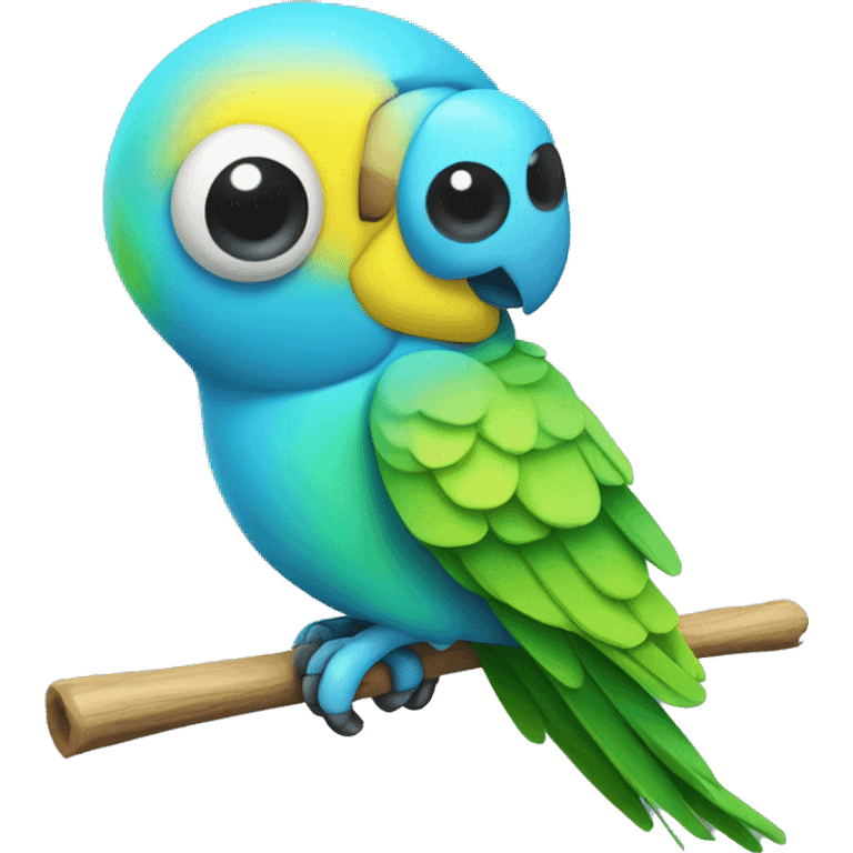 yellow blue and green robot parakeet on a stick emoji