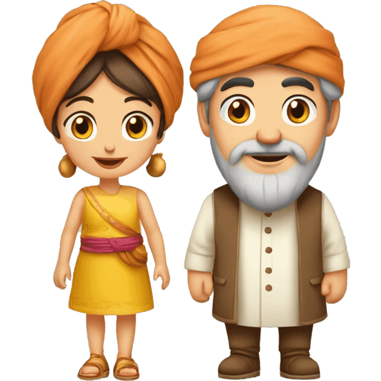 Papa brun avec sa fille brune style orientale avec turban sur le papa  emoji