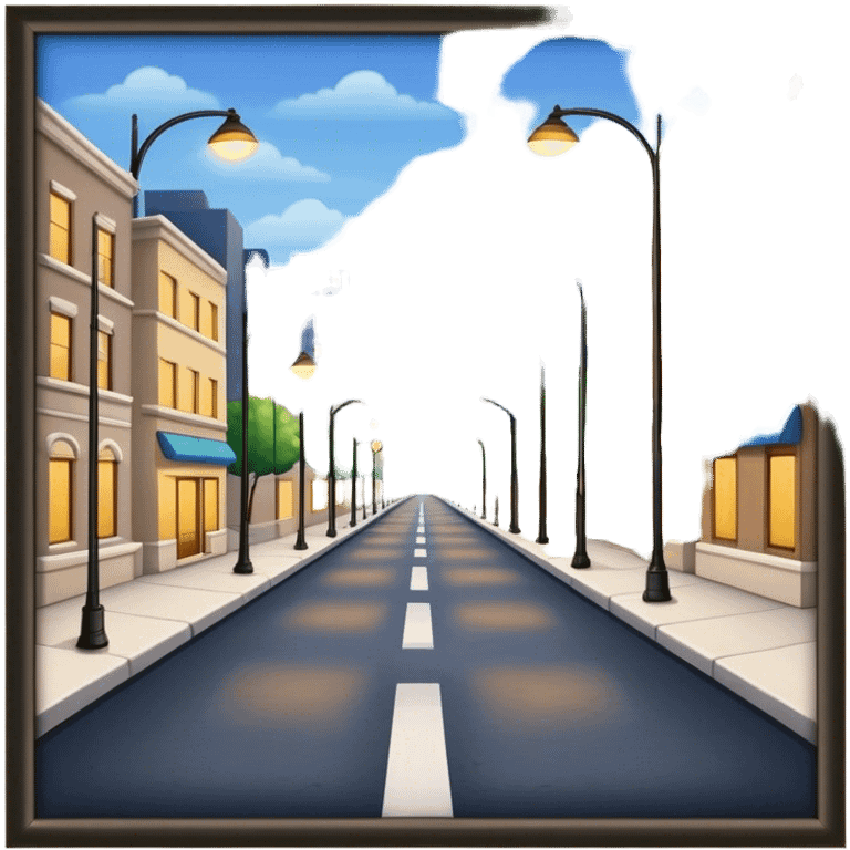 Empty streets with pavement, buildings on the sides, and streetlights, symbolizing urban life and pathways emoji