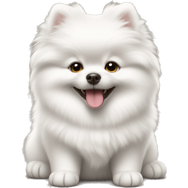 Fluffy white pomeranian puppy is smiling emoji