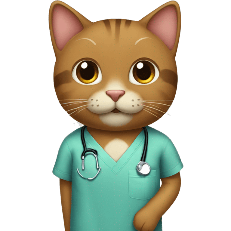 Brown cat in scrubs with heart eyes emoji