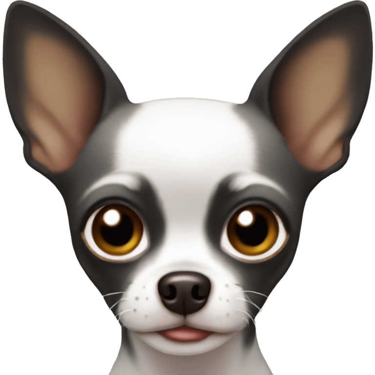 black chihuahua with white inner body with brown eyes and small emoji