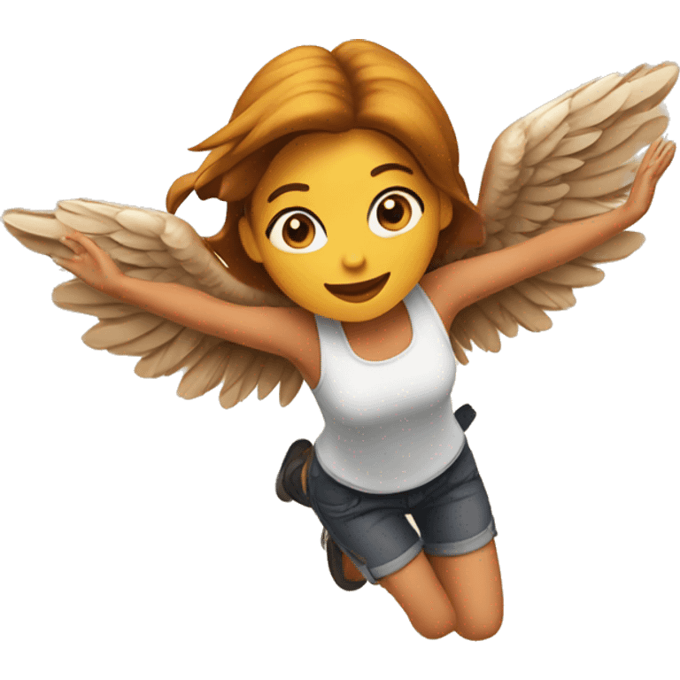 a girl flying with two grilled chicken wings on her back emoji