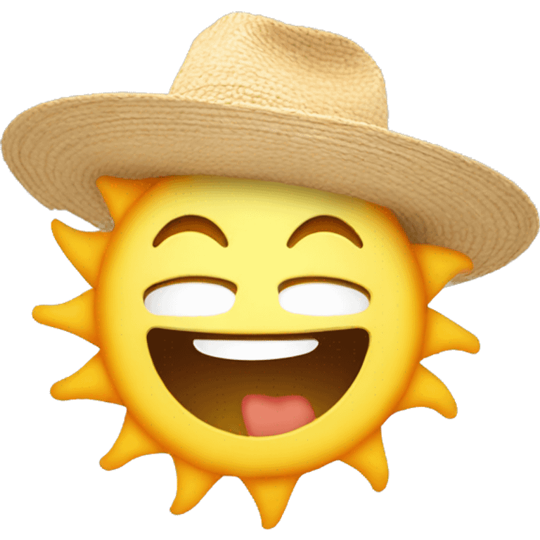 Sun whereing a hat saying hello there emoji