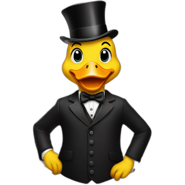 surprised yellow duck with a black millionaire suit and top-hat emoji