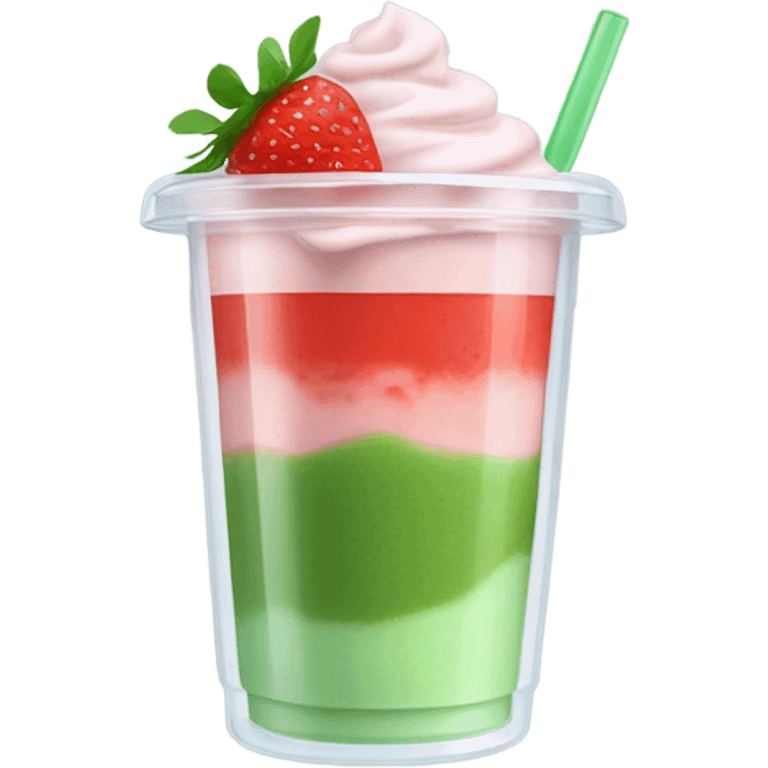 Iced matcha strawberry latte in plastic cup emoji